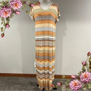 LuLaRoe Earthy Tones Striped Maxi stretchy Dress size medium‎